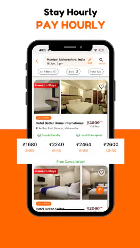 Hourly Rooms Hotel Booking App screenshot