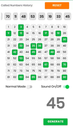 Housie Number Generator screenshot