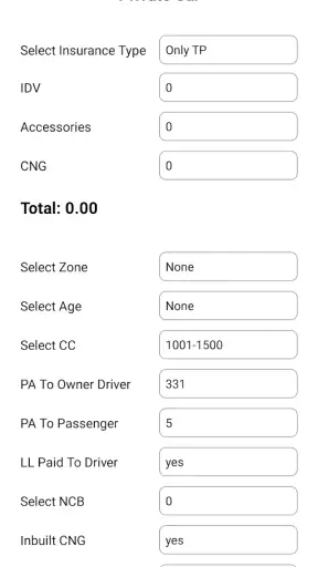 Motor Insurance Calculator screenshot