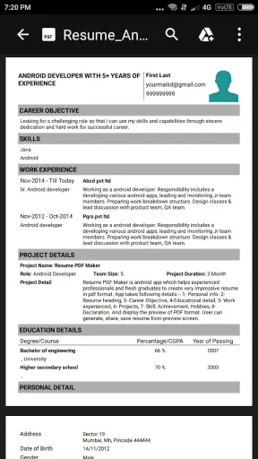 Resume PDF Maker / CV Builder screenshot