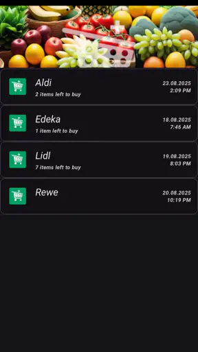 Shopping list app screenshot