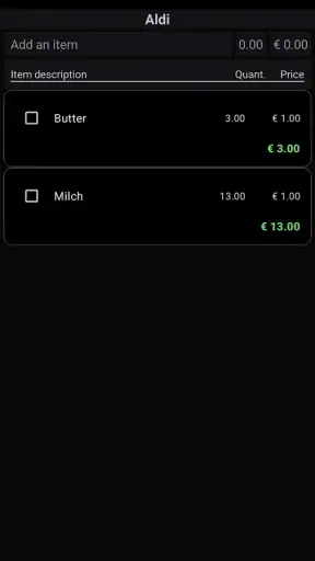 Shopping list app screenshot