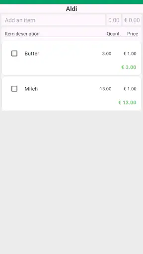 Shopping list app screenshot