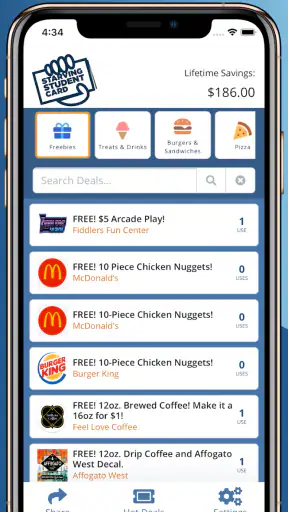 Starving Student Card App screenshot