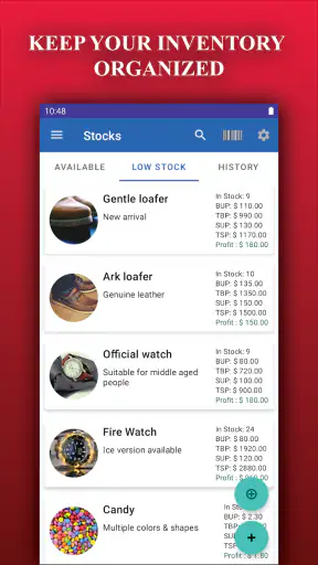 Store Manager: stock and sales screenshot