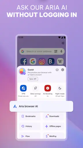 ओपेरा: VPN के साथ AI ब्राउज़र screenshot
