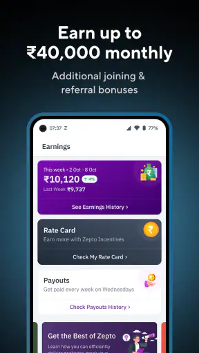 Zepto Delivery Partner App screenshot