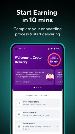 Zepto Delivery Partner App screenshot