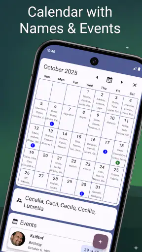 कैलेंडर और नाम दिवस screenshot