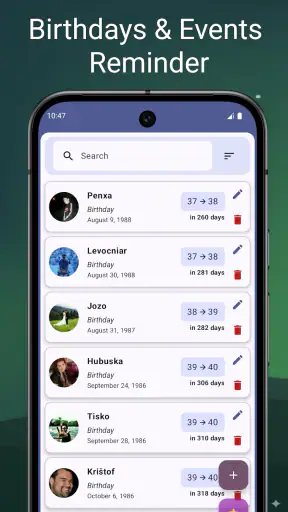 कैलेंडर और नाम दिवस screenshot