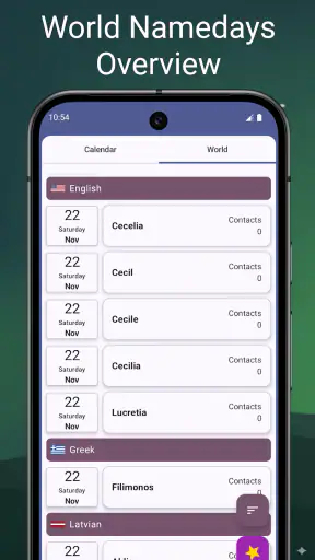 कैलेंडर और नाम दिवस screenshot