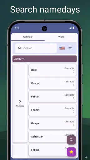 कैलेंडर और नाम दिवस screenshot
