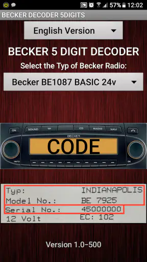 Becker 5Digit Radio Code screenshot