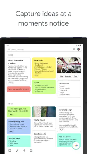 Google Keep: note ed elenchi screenshot