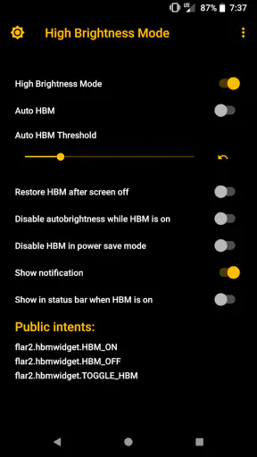 High Brightness Mode screenshot