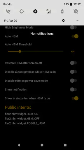 High Brightness Mode screenshot
