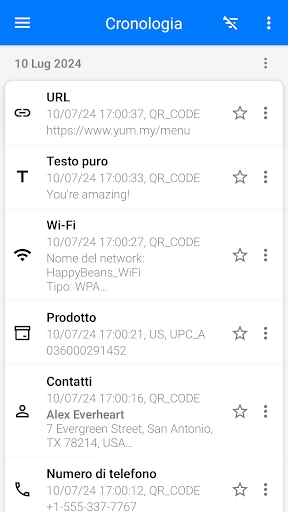Lettore QR code screenshot