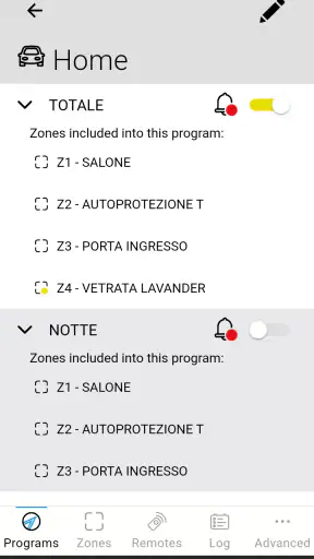 myTecnoalarm TCS screenshot