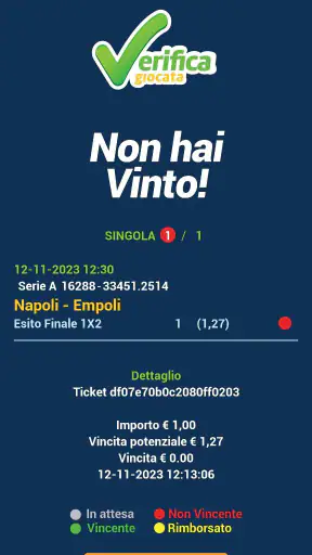 Verifica Giocata - Scommesse screenshot