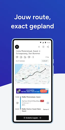 9292 reisplanner OV + e-ticket screenshot