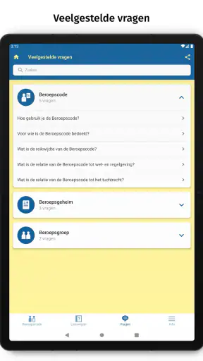 Beroepscode V&V screenshot