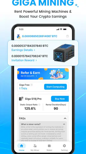 Giga Miner, Bitcoin Mining screenshot
