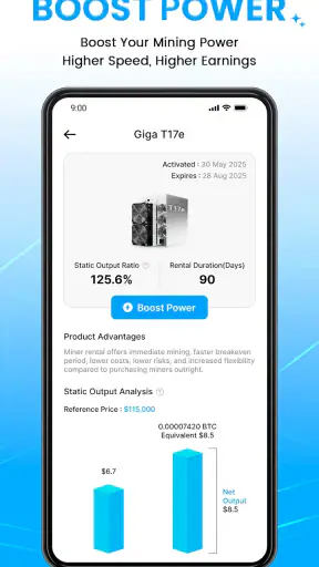Giga Miner, Bitcoin Mining screenshot