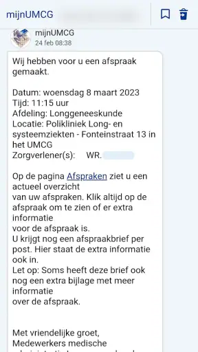 mijnUMCG screenshot