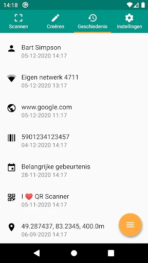 QR- en barcodescanner screenshot