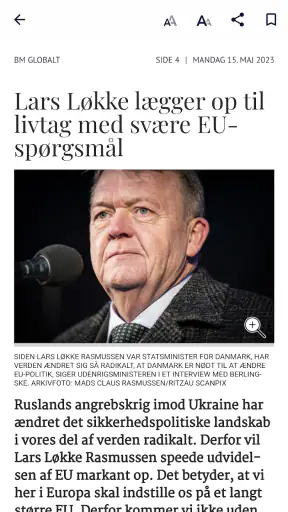 Berlingske e-avis screenshot
