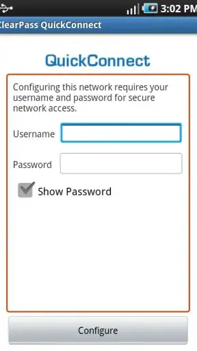 ClearPass QuickConnect screenshot