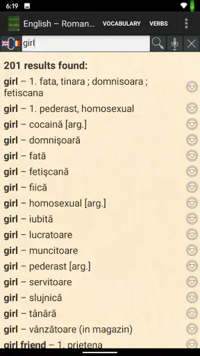 English–Romanian Dictionary screenshot