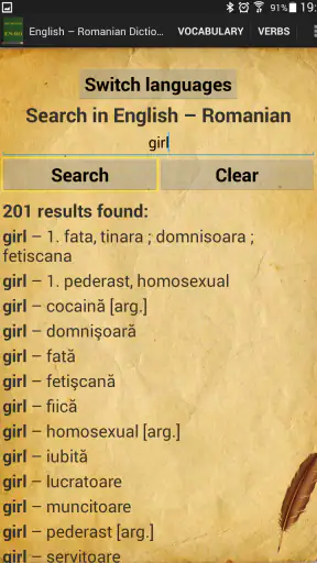 English–Romanian Dictionary screenshot