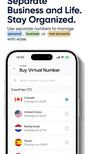eSIM & virtuelt nummer GetSim screenshot