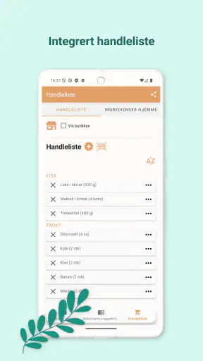 Middagsplanlegger Handleliste screenshot