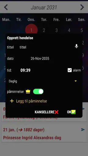 Norsk Kalender 2026 Ukenummer screenshot