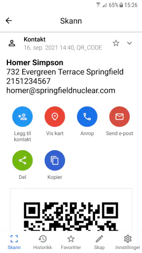 QR-kode skanner screenshot