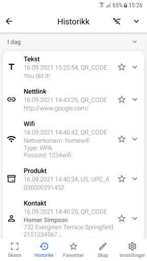 QR-kode skanner screenshot