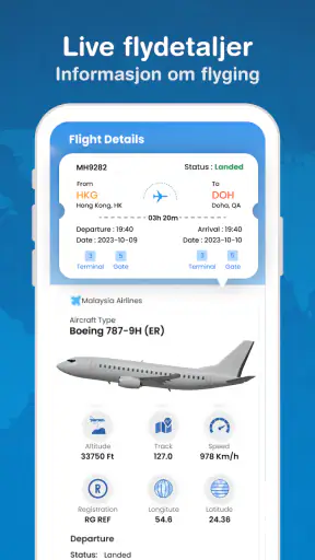 Sporing av flyreiser i sanntid screenshot