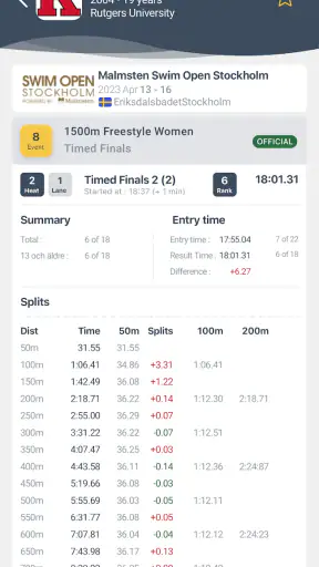 Swimify Livetiming screenshot