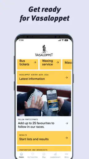 The official Vasaloppet app screenshot
