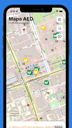Mapa AED - defibrylatory screenshot