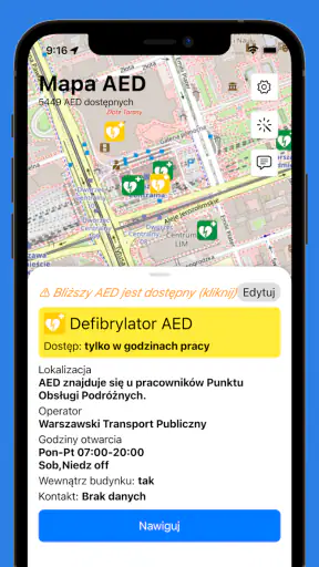 Mapa AED - defibrylatory screenshot