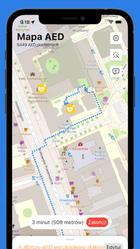 Mapa AED - defibrylatory screenshot