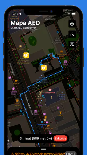 Mapa AED - defibrylatory screenshot