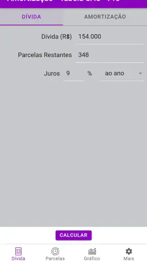Amortização de Financiamento screenshot