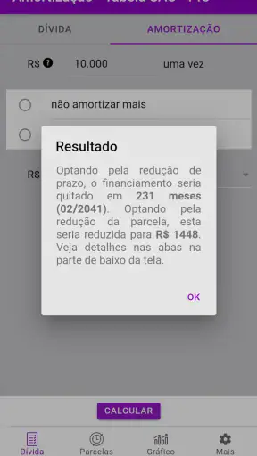 Amortização de Financiamento screenshot