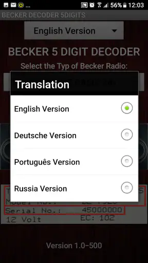 Becker 5Digit Radio Code screenshot