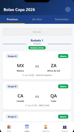Bolão Copa 2026 screenshot