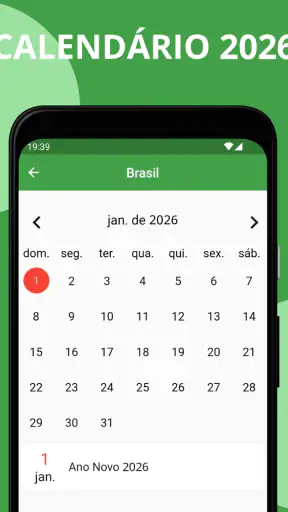 Calendário em português 2026 screenshot